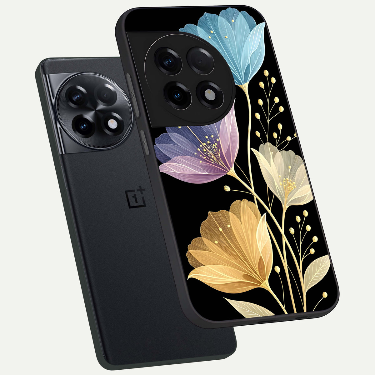  Flower Bloom Glow phone case For OnePlus 11R showing premium glass back cover with detailed artwork