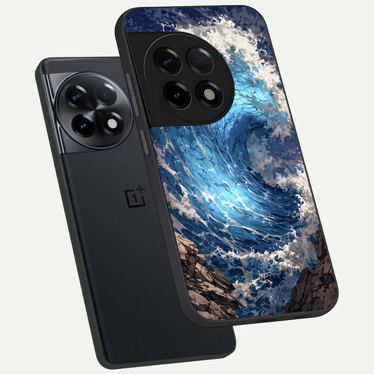  Giant Ocean Wave phone case For OnePlus 11R showing premium glass back cover with detailed artwork