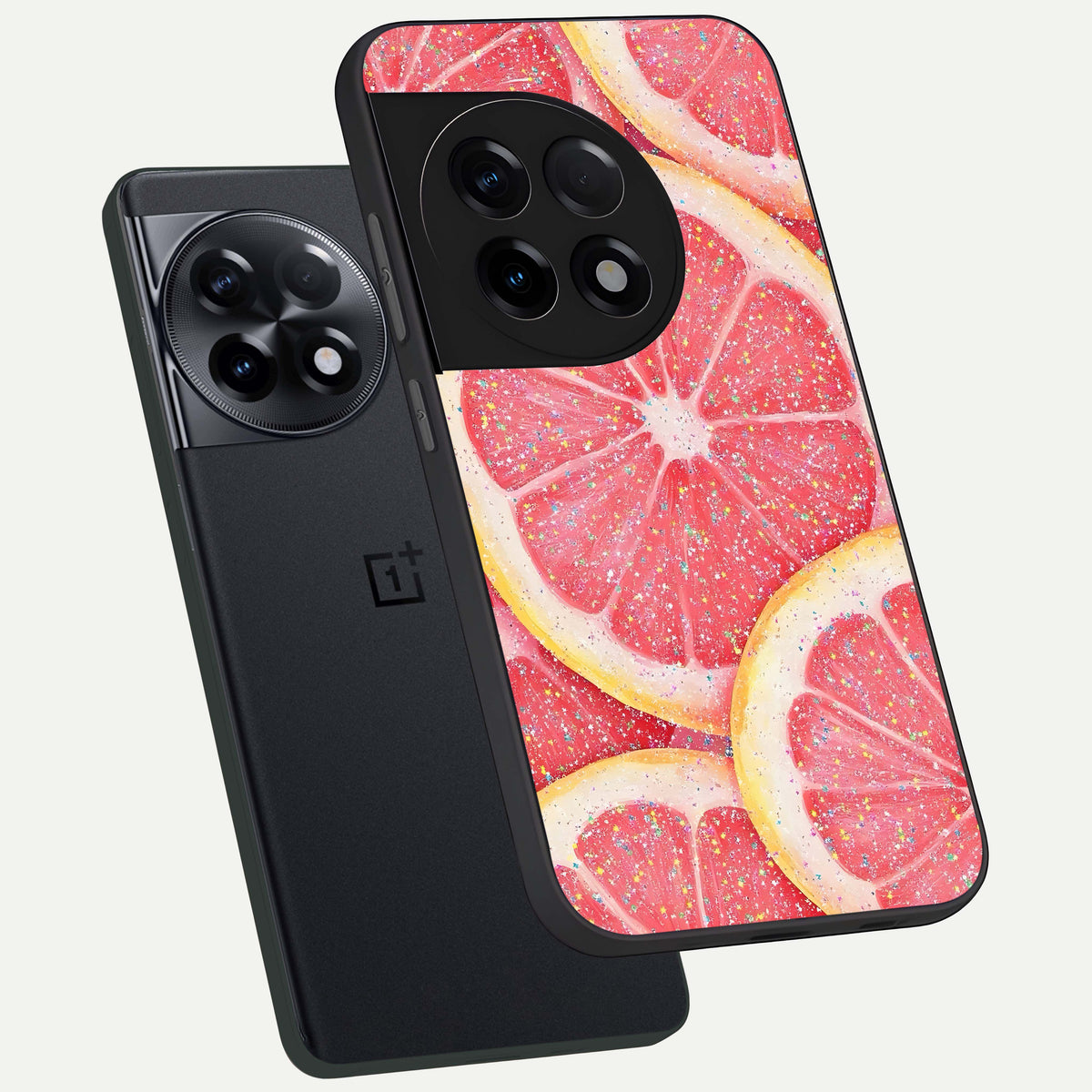  Glitter Grapefruit phone case For OnePlus 11R showing premium glass back cover with detailed artwork