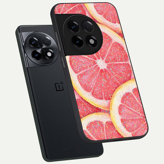  Glitter Grapefruit phone case For OnePlus 11R showing premium glass back cover with detailed artwork