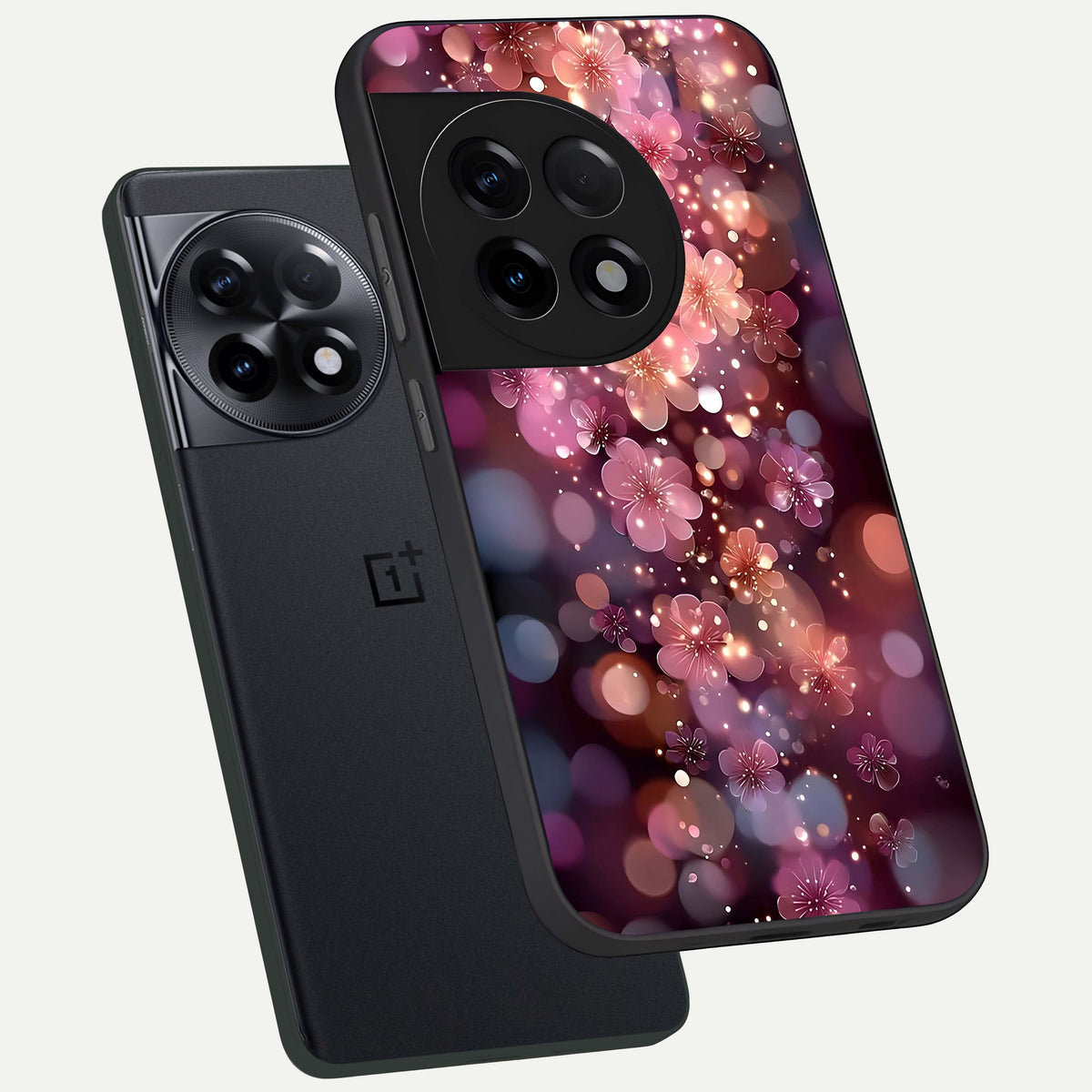  Glowing Petal Bliss phone case For OnePlus 11R showing premium glass back cover with detailed artwork
