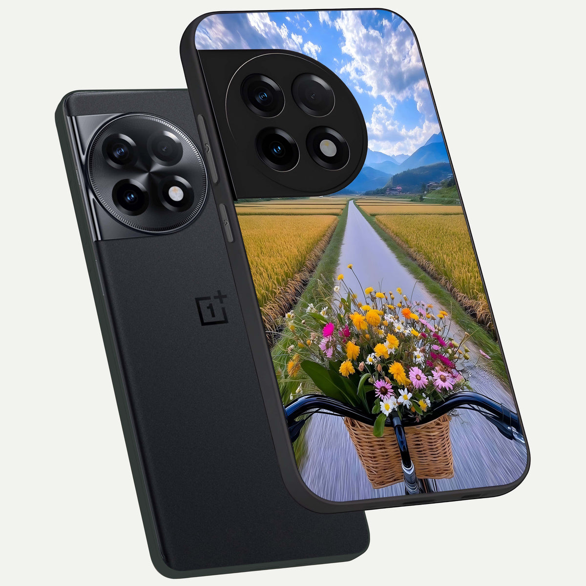  Golden Field Journey phone case For OnePlus 11R showing premium glass back cover with detailed artwork