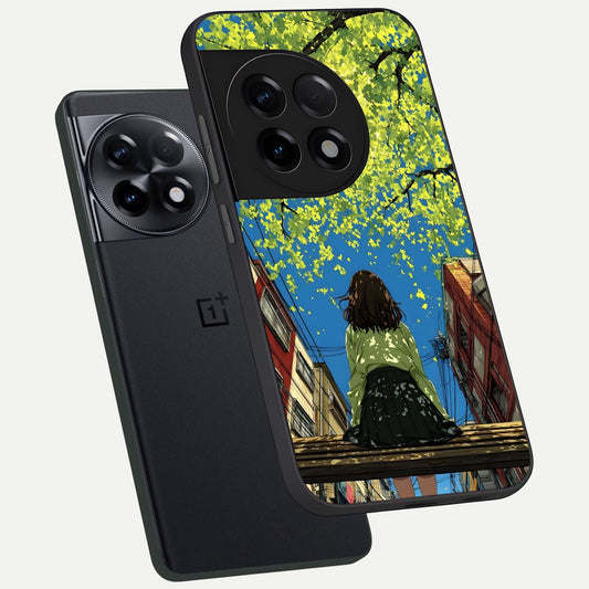  Golden Leaves Glow phone case For OnePlus 11R showing premium glass back cover with detailed artwork