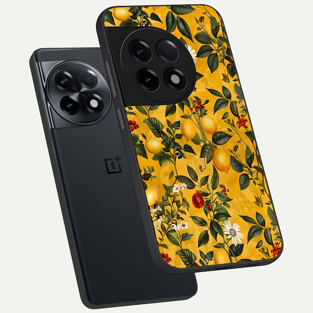  Golden Lemon Field phone case For OnePlus 11R showing premium glass back cover with detailed artwork
