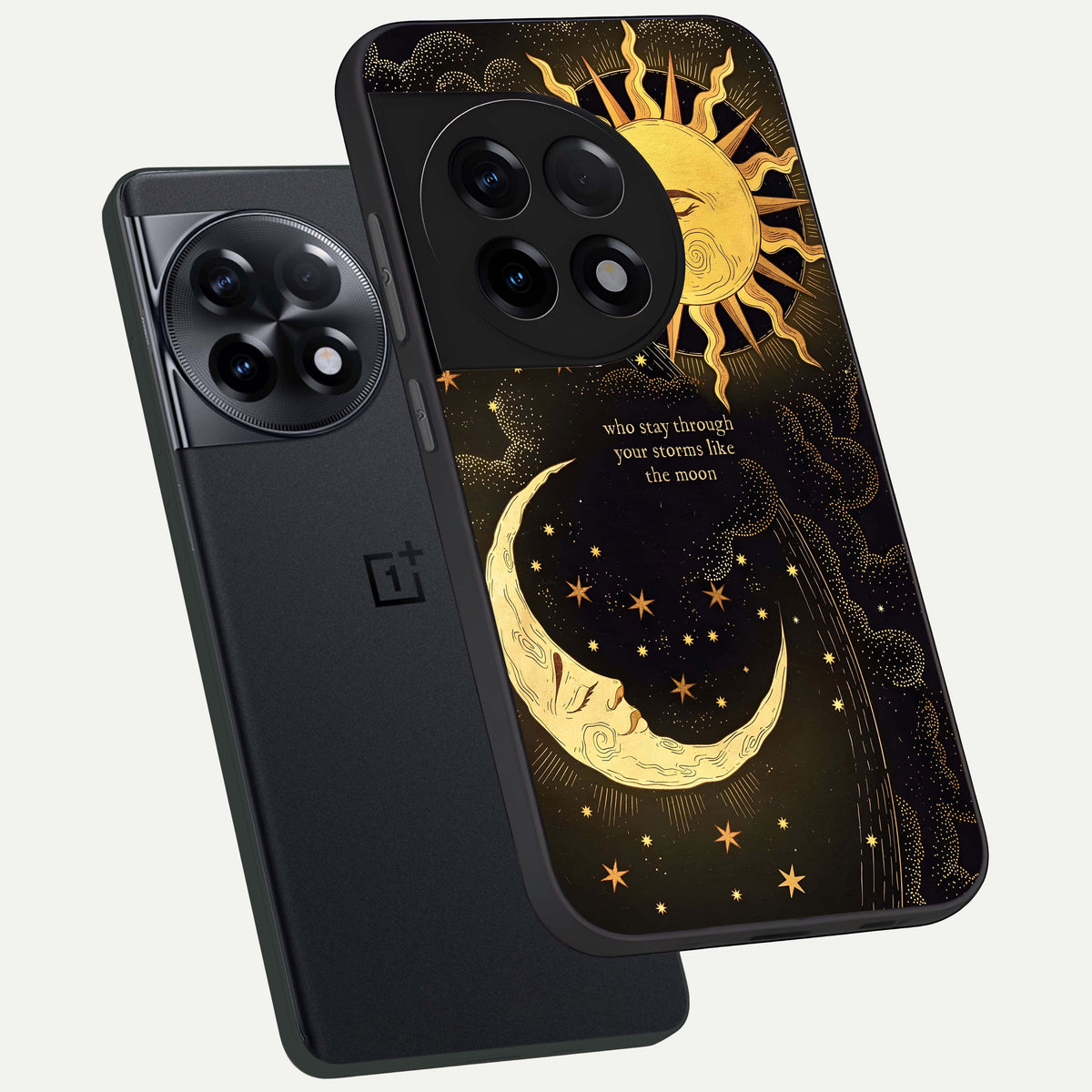  Golden Lunar Love phone case For OnePlus 11R showing premium glass back cover with detailed artwork