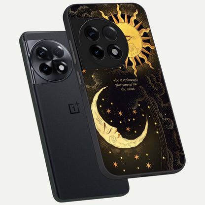  Golden Lunar Love phone case For OnePlus 11R showing premium glass back cover with detailed artwork