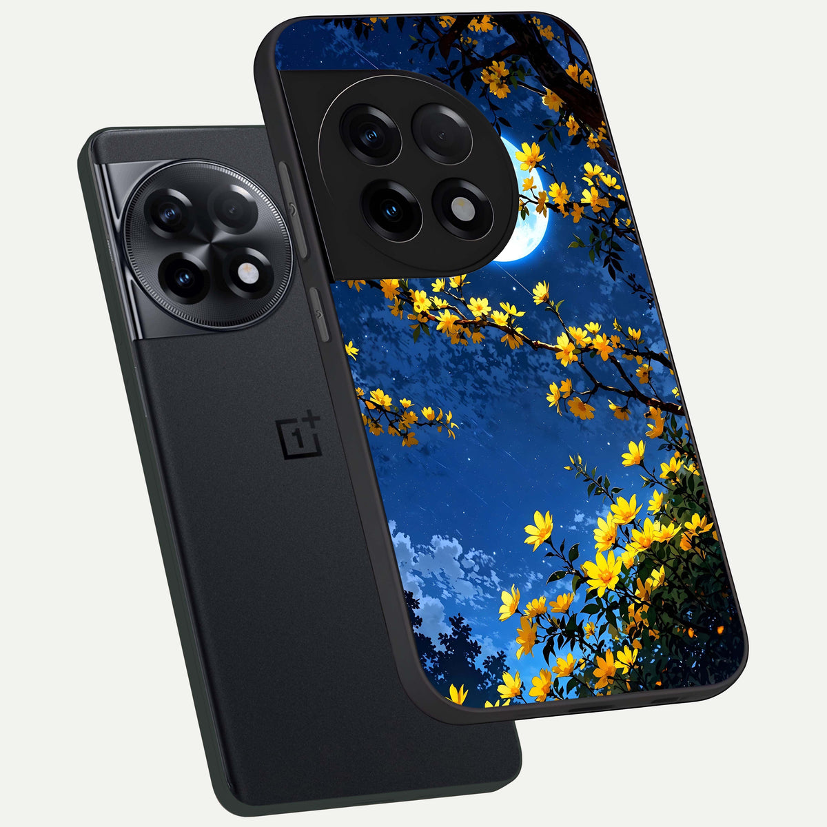  Golden Night Glow phone case For OnePlus 11R showing premium glass back cover with detailed artwork