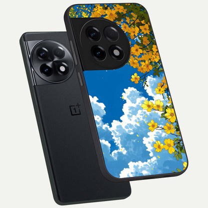  Golden Petal Sky phone case For OnePlus 11R showing premium glass back cover with detailed artwork