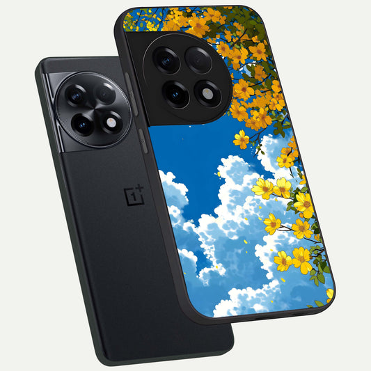  Golden Petal Sky phone case For OnePlus 11R showing premium glass back cover with detailed artwork