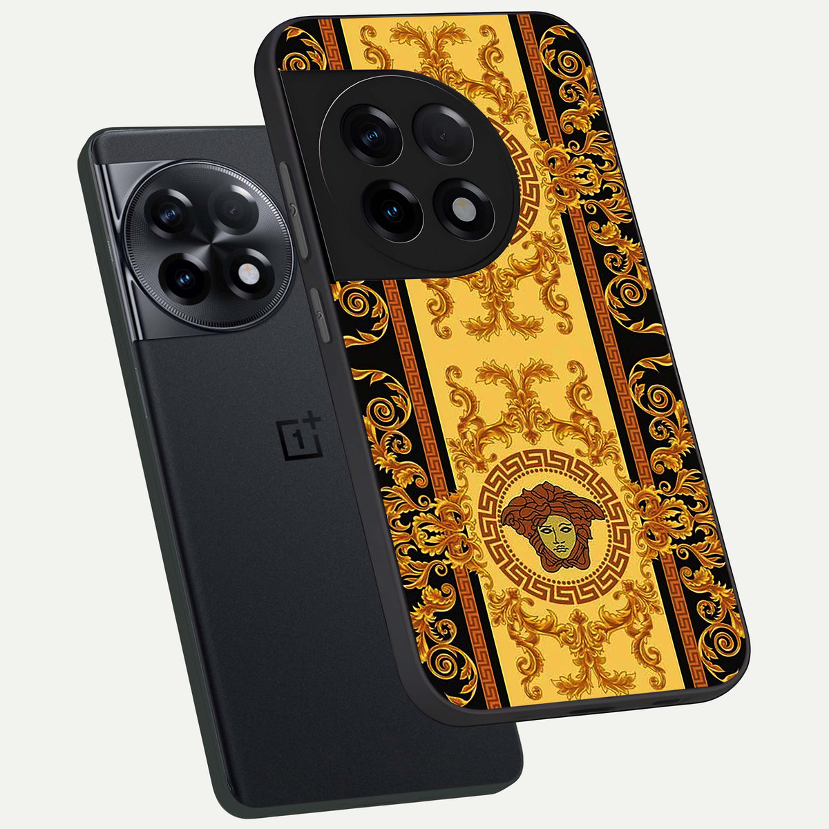  Golden Royal Heritage phone case For OnePlus 11R showing premium glass back cover with detailed artwork