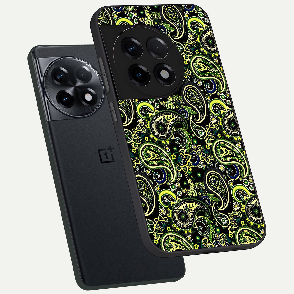  Green Lemon phone case For OnePlus 11R showing premium glass back cover with detailed artwork