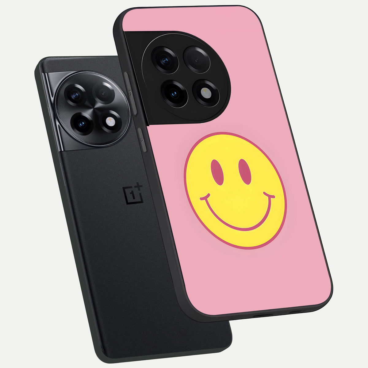  Happy Pink Mood phone case For OnePlus 11R showing premium glass back cover with detailed artwork