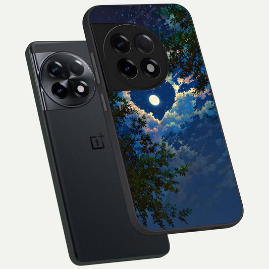  Heart With Moon Sky phone case For OnePlus 11R showing premium glass back cover with detailed artwork