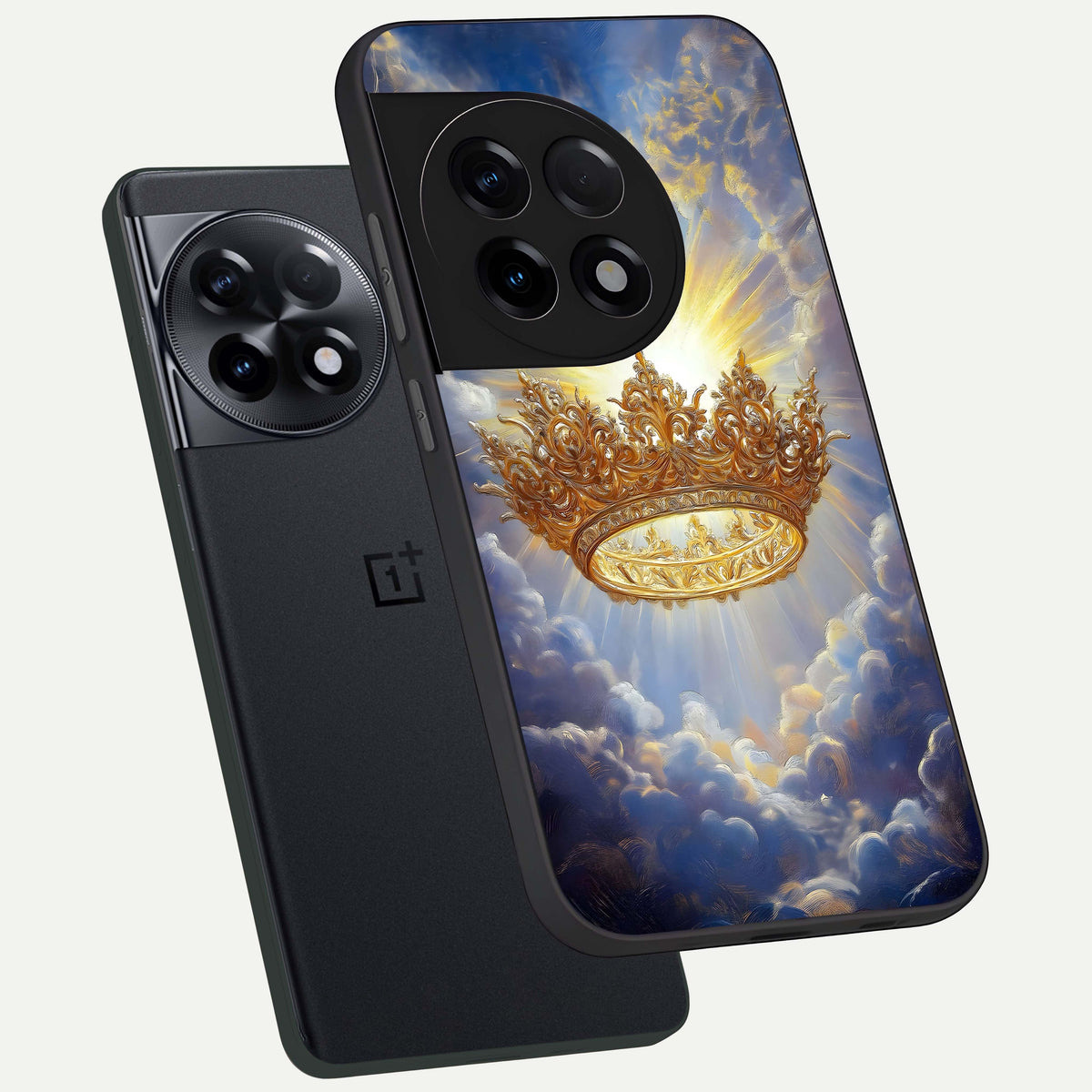  Heavenly Crown Light phone case For OnePlus 11R showing premium glass back cover with detailed artwork