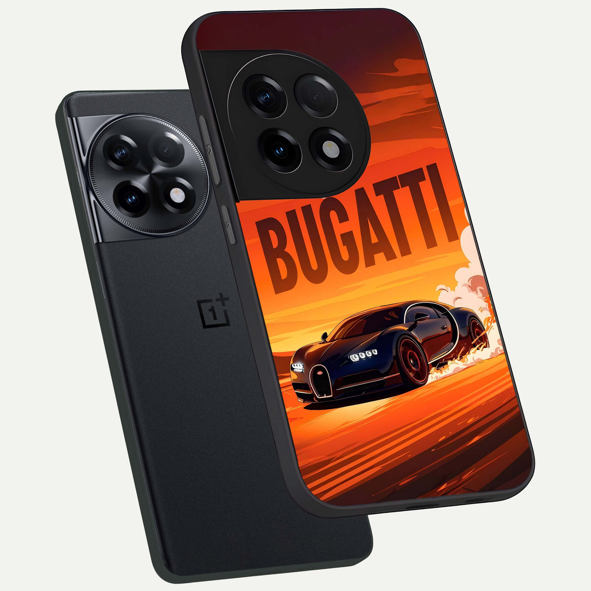  Inferno Bugatti Storm phone case For OnePlus 11R showing premium glass back cover with detailed artwork