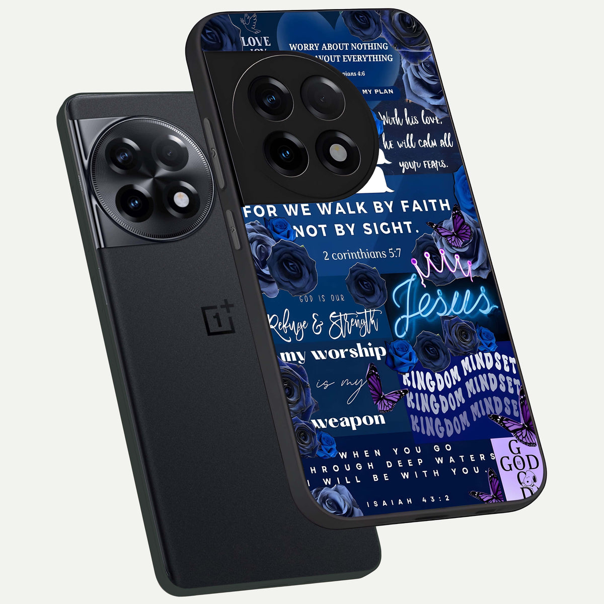  Kingdom Faith Glow phone case For OnePlus 11R showing premium glass back cover with detailed artwork