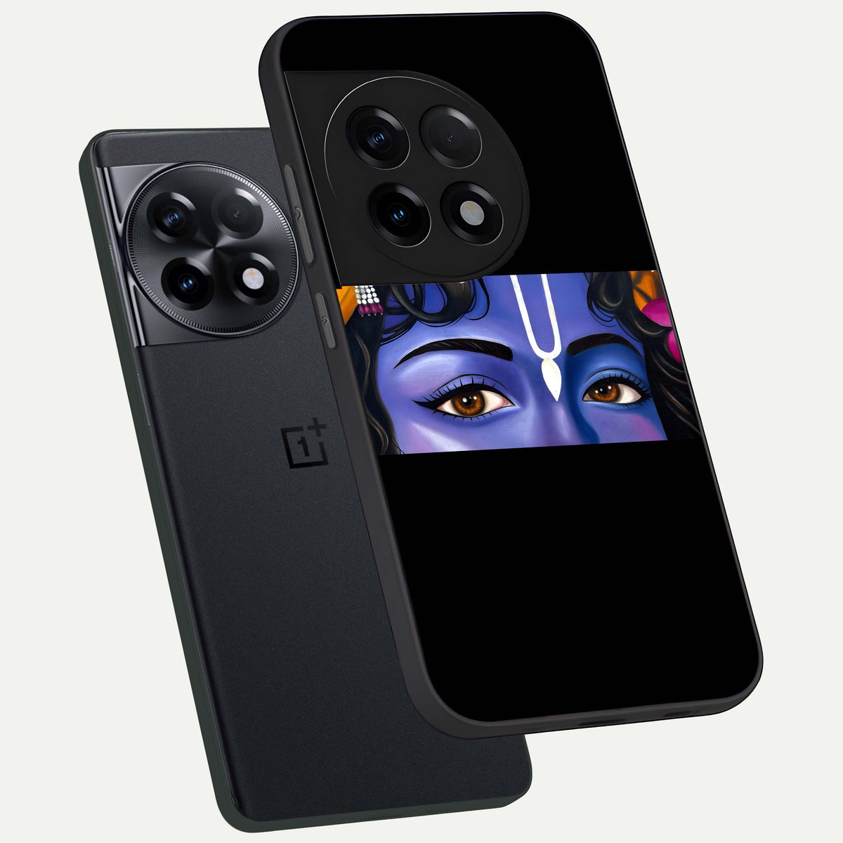  Krishna Eye phone case For OnePlus 11R showing premium glass back cover with detailed artwork