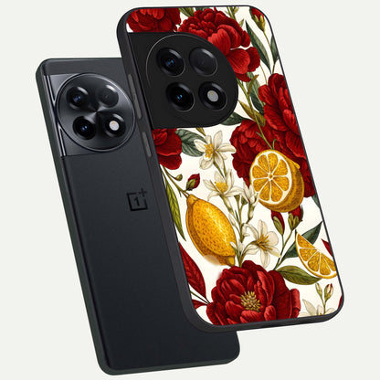 Lemon Rose Charm phone case For OnePlus 11R showing premium glass back cover with detailed artwork