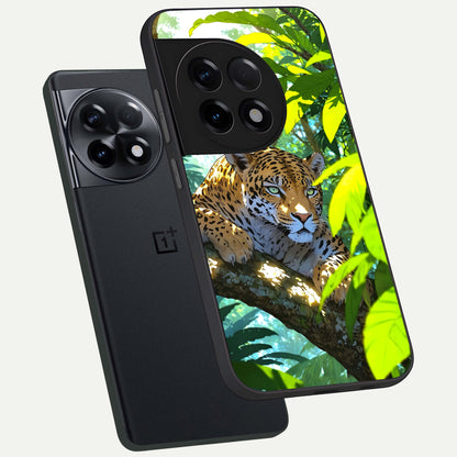  Leopard in Jungle phone case For OnePlus 11R showing premium glass back cover with detailed artwork