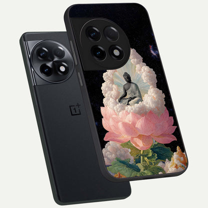  Lotus Divine Peace phone case For OnePlus 11R showing premium glass back cover with detailed artwork