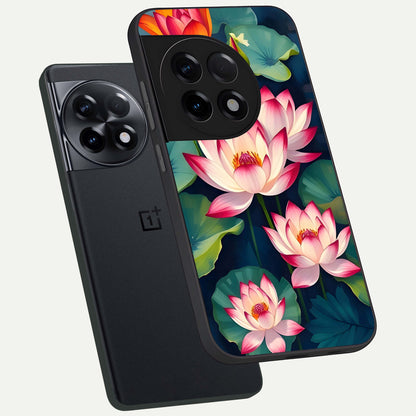  Lotus Dream Serenity phone case For OnePlus 11R showing premium glass back cover with detailed artwork