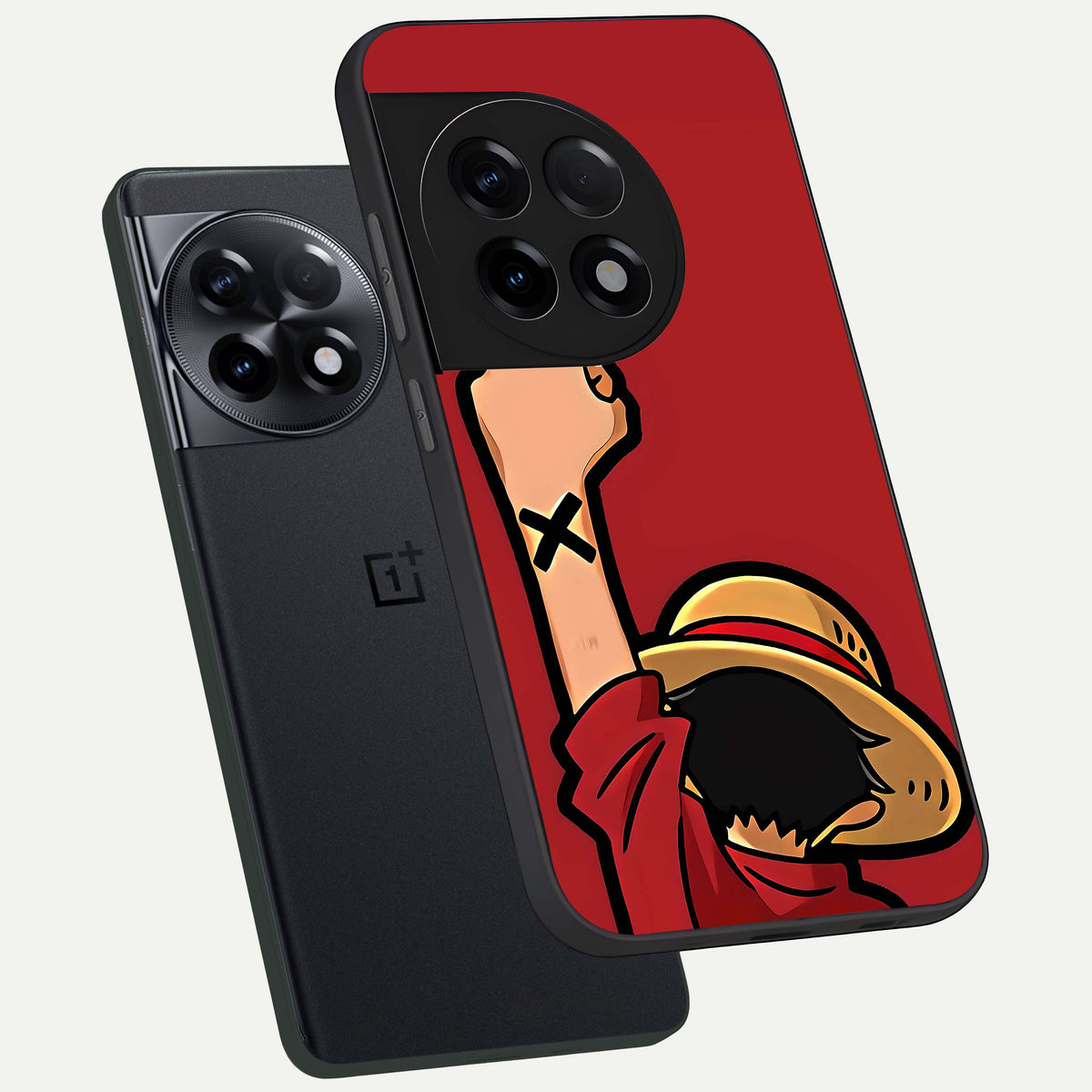  Luffy X Spirit phone case For OnePlus 11R showing premium glass back cover with detailed artwork