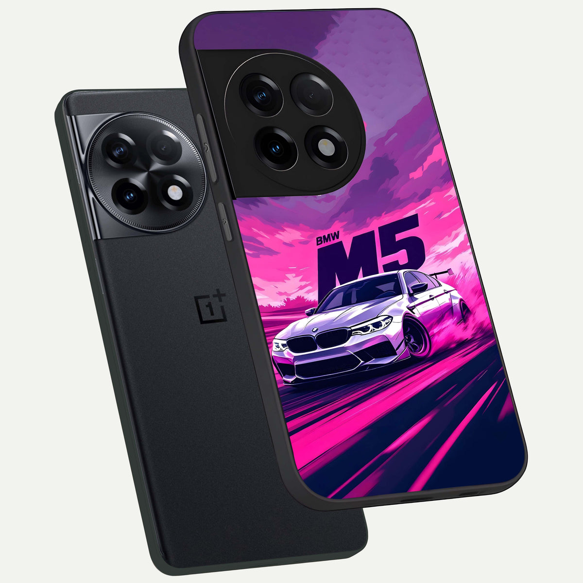  MS Neon Car phone case For OnePlus 11R showing premium glass back cover with detailed artwork