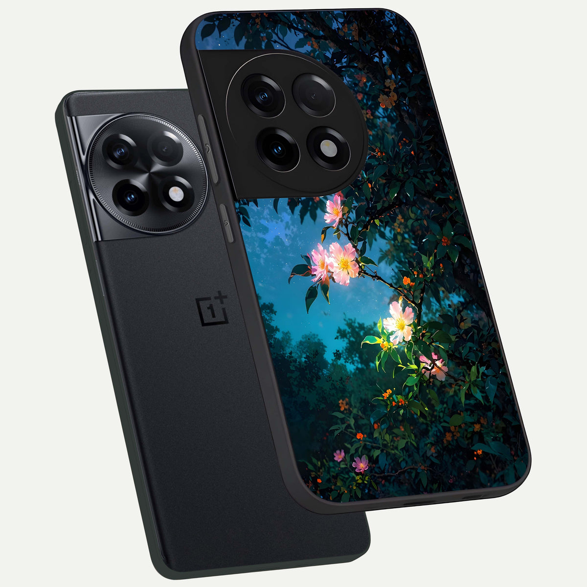  Midnight Bloom Glow phone case For OnePlus 11R showing premium glass back cover with detailed artwork