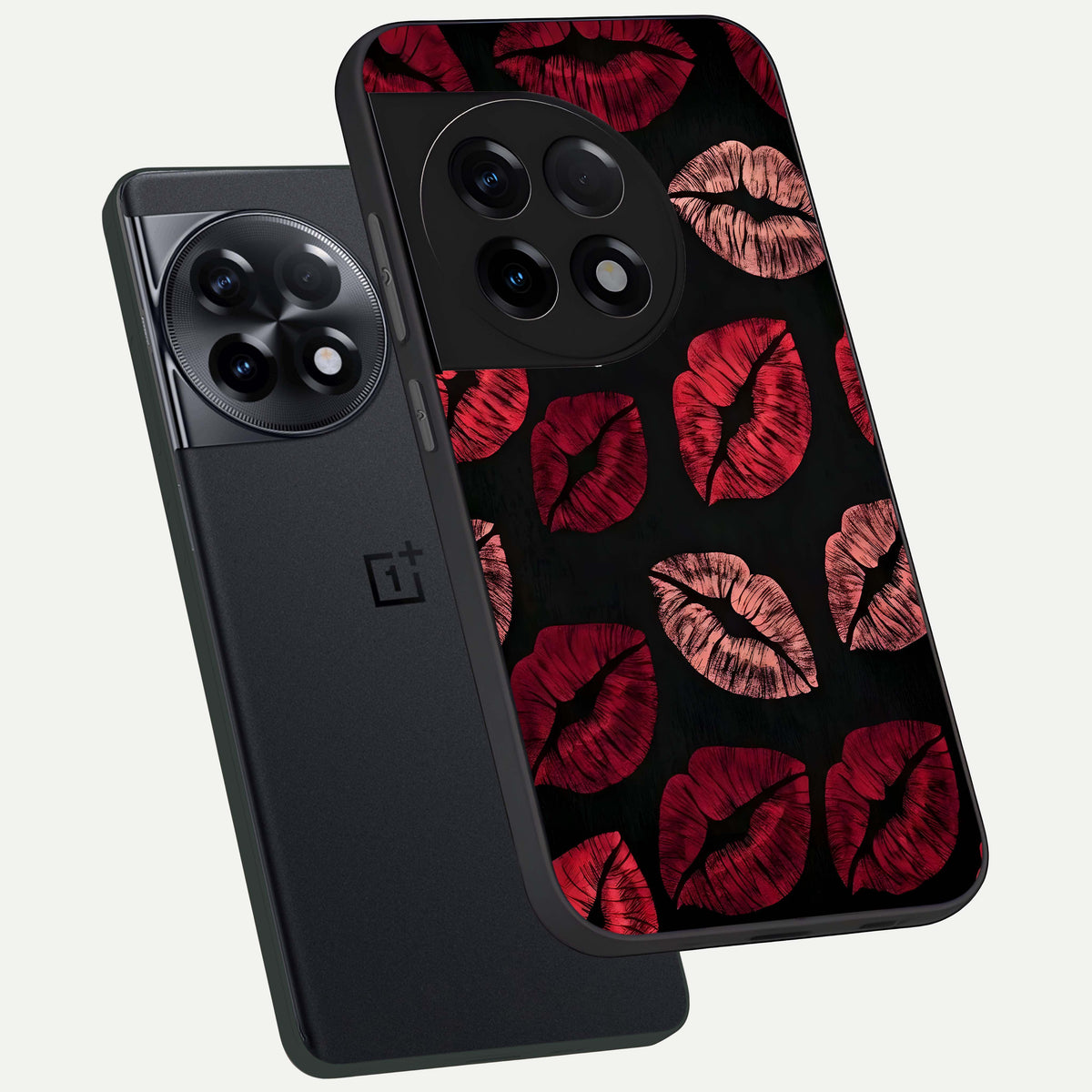  Midnight Kiss Love phone case For OnePlus 11R showing premium glass back cover with detailed artwork