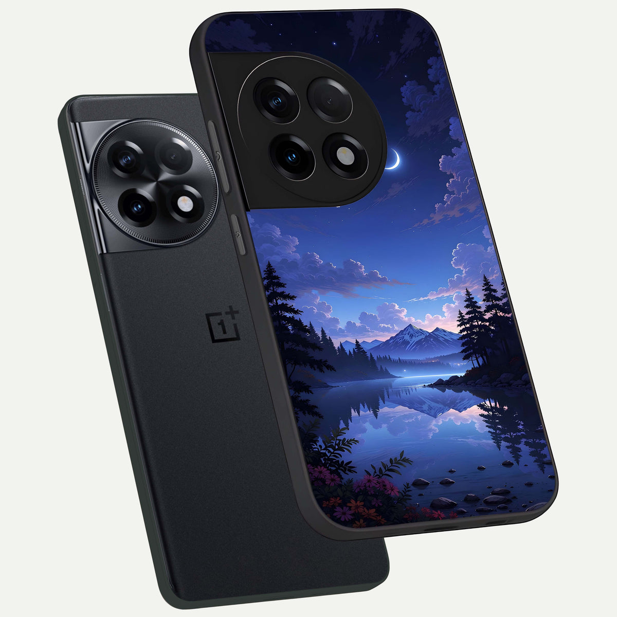  Midnight Lake Peace phone case For OnePlus 11R showing premium glass back cover with detailed artwork