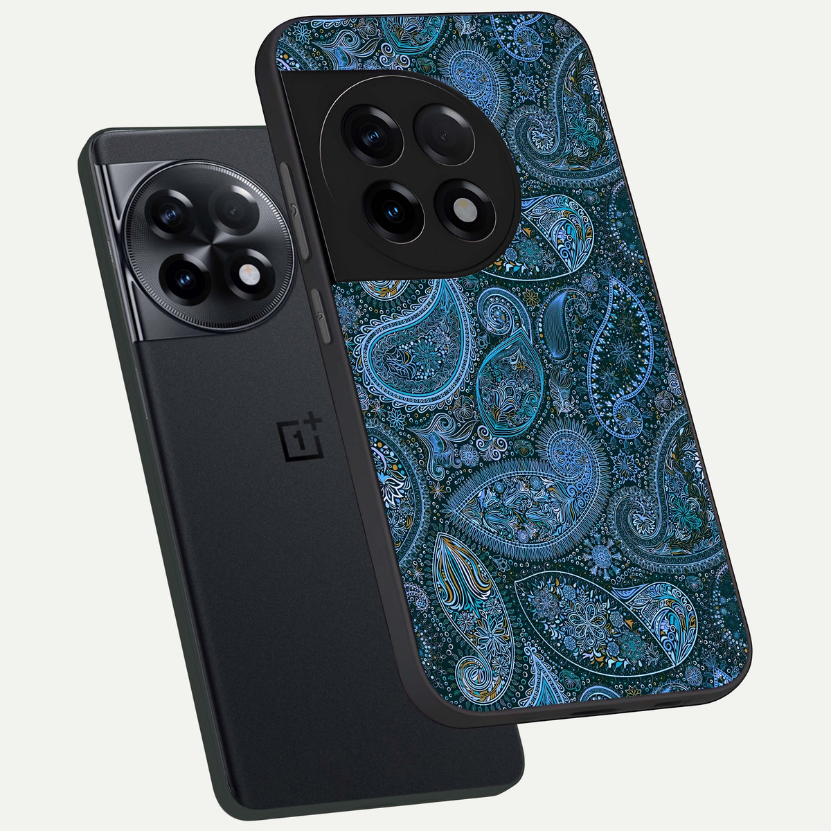  Midnight Paisley Glow phone case For OnePlus 11R showing premium glass back cover with detailed artwork