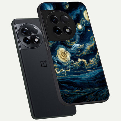  Midnight Sky Whirl phone case For OnePlus 11R showing premium glass back cover with detailed artwork