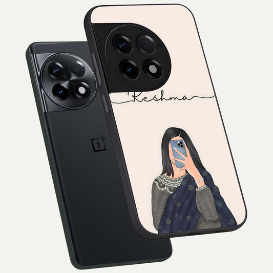  Mirror Mood Muse With Custom Name phone case For OnePlus 11R showing premium glass back cover with detailed artwork