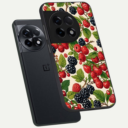  Mixed Berry Collage phone case For OnePlus 11R showing premium glass back cover with detailed artwork