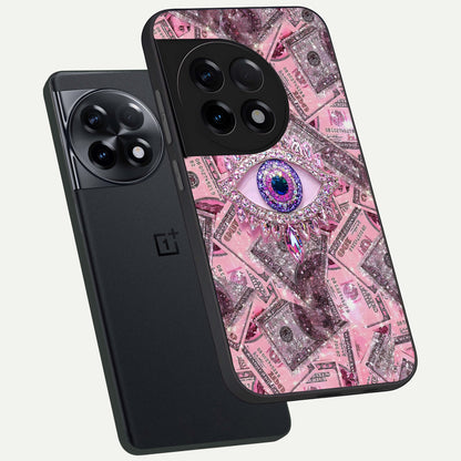  Money Eye Luxe phone case For OnePlus 11R showing premium glass back cover with detailed artwork