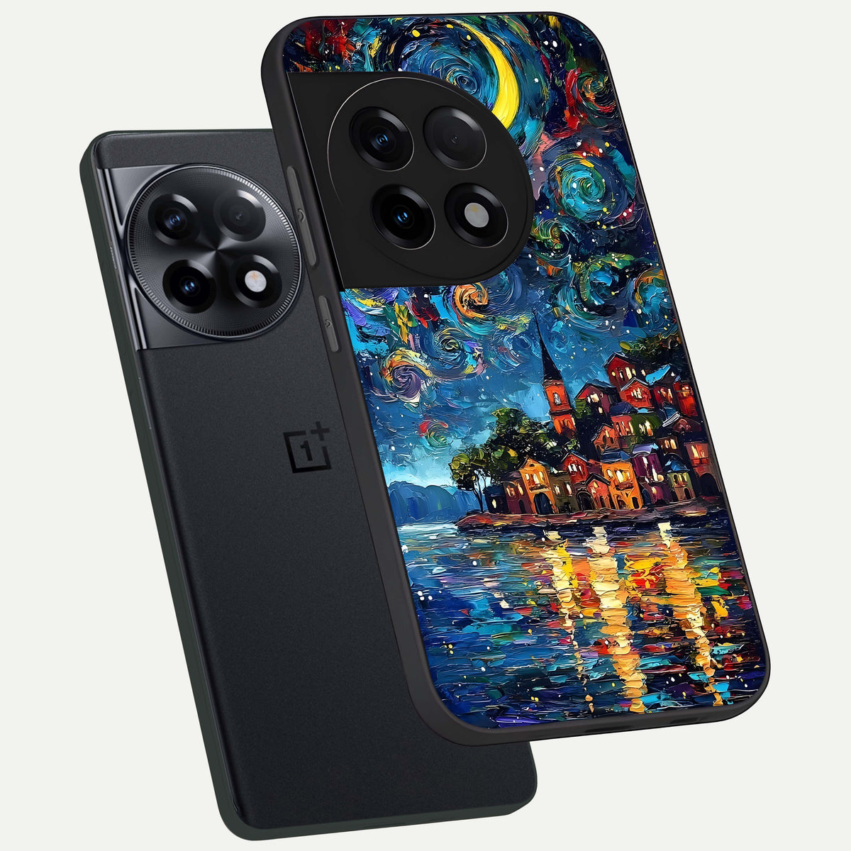  Moonlight Harbor Glow phone case For OnePlus 11R showing premium glass back cover with detailed artwork