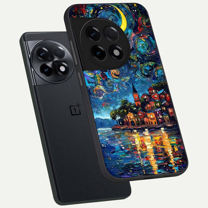  Moonlight Harbor Glow phone case For OnePlus 11R showing premium glass back cover with detailed artwork