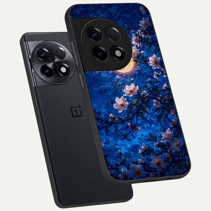  Moonlit Blossoms Night phone case For OnePlus 11R showing premium glass back cover with detailed artwork