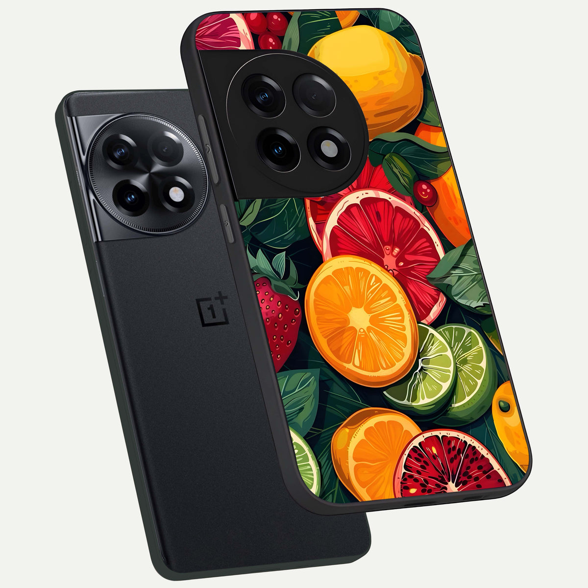  Multiple Fruits phone case For OnePlus 11R showing premium glass back cover with detailed artwork