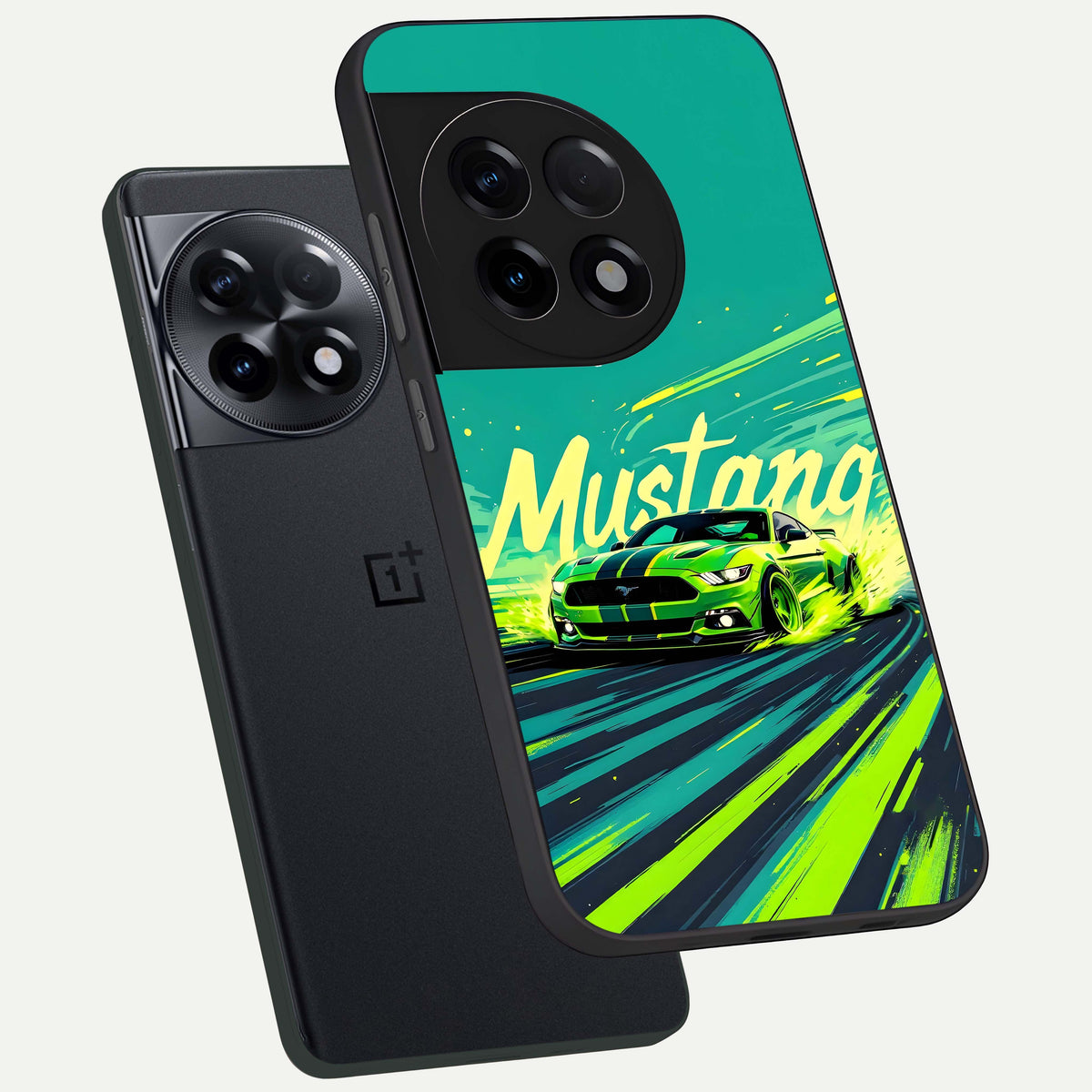  Mustang Bang phone case For OnePlus 11R showing premium glass back cover with detailed artwork