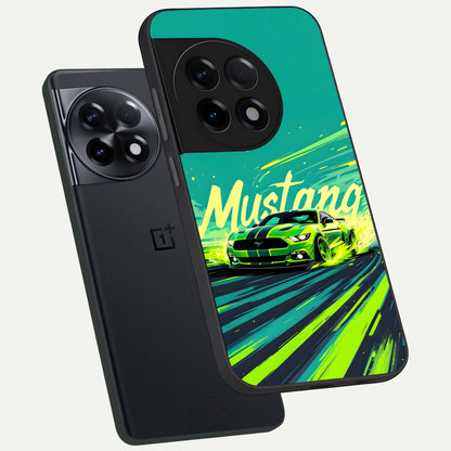  Mustang Bang phone case For OnePlus 11R showing premium glass back cover with detailed artwork