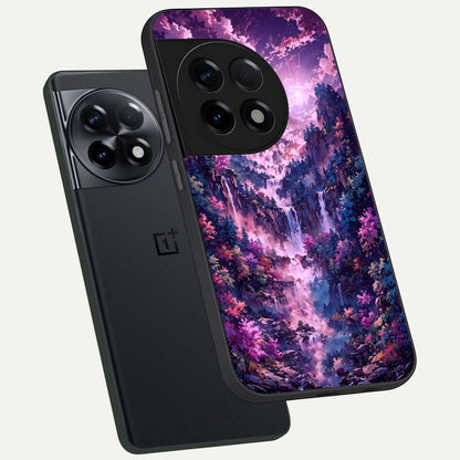  Mystic Cascade Peaks phone case For OnePlus 11R showing premium glass back cover with detailed artwork