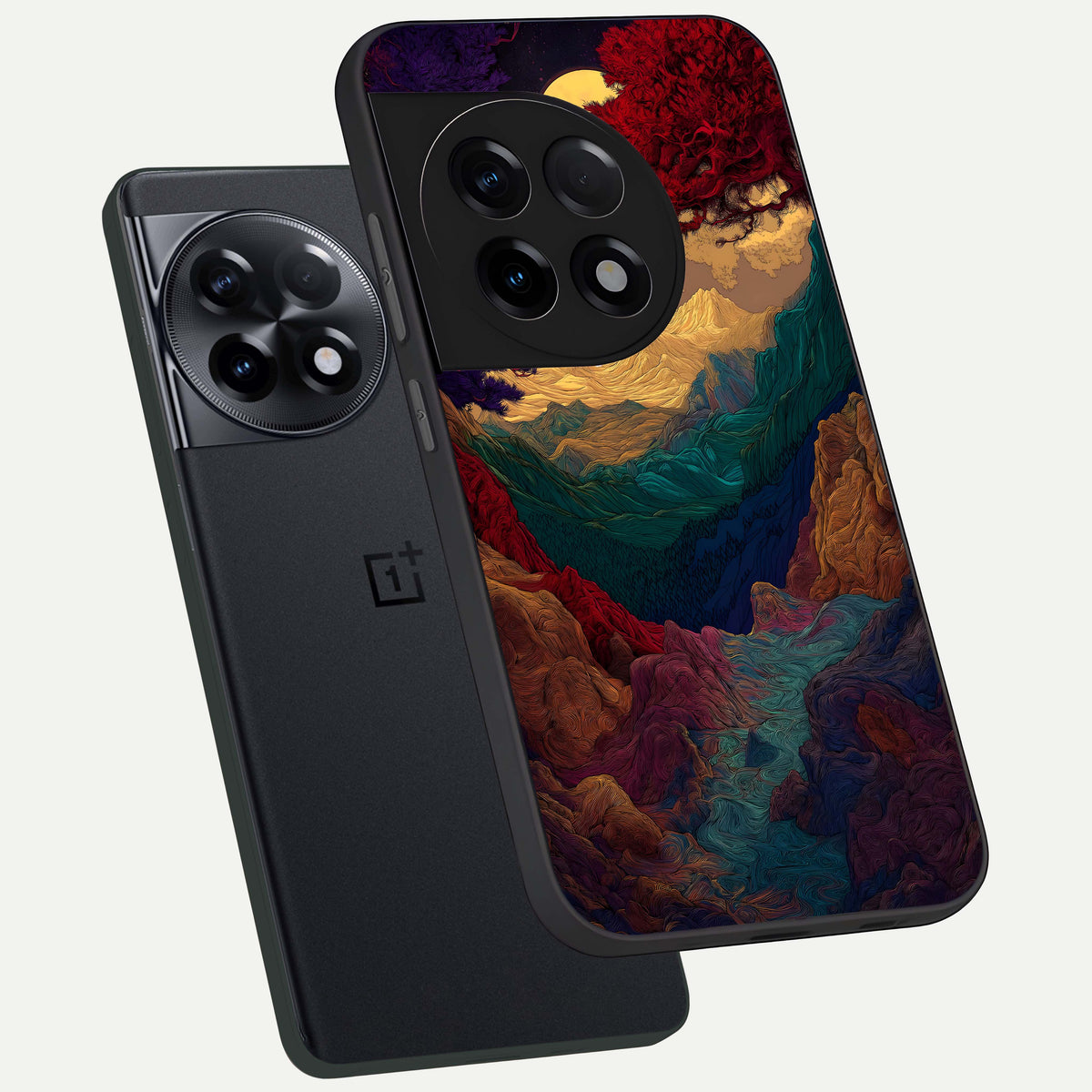  Mystic Valley Light phone case For OnePlus 11R showing premium glass back cover with detailed artwork