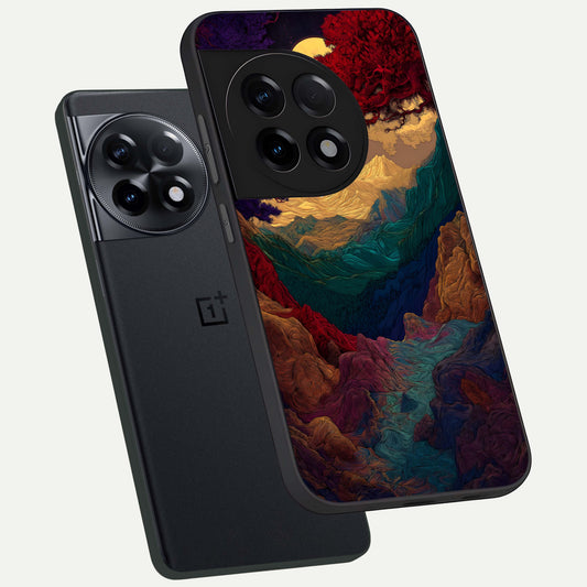  Mystic Valley Light phone case For OnePlus 11R showing premium glass back cover with detailed artwork
