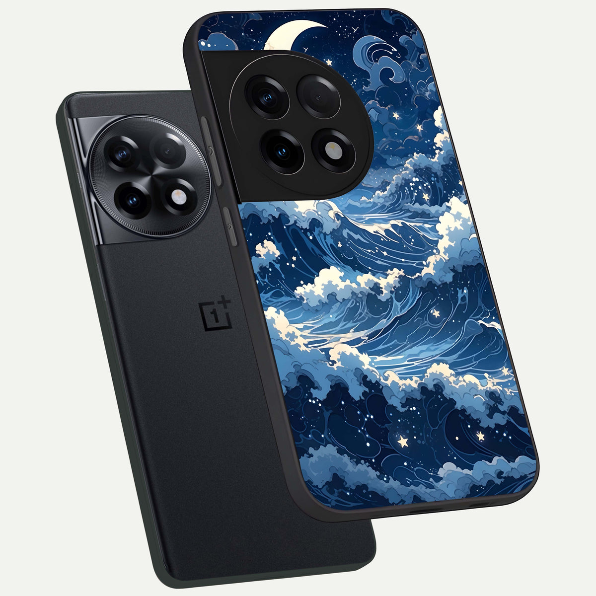  Ocean Moon Waves phone case For OnePlus 11R showing premium glass back cover with detailed artwork