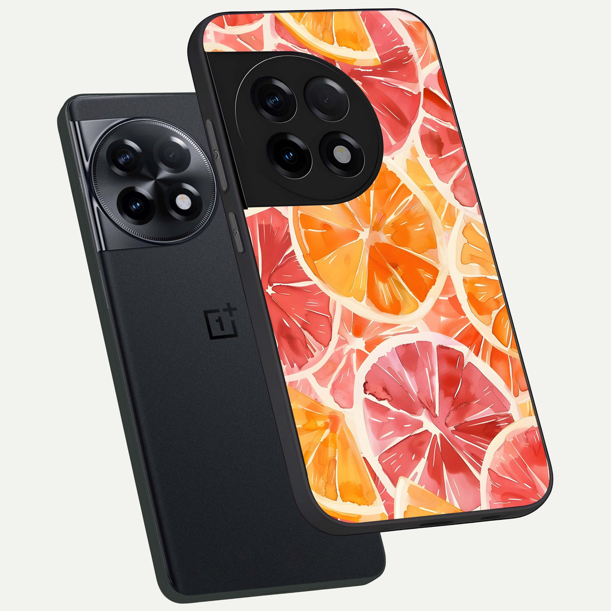  Orange Fruits Pattern phone case For OnePlus 11R showing premium glass back cover with detailed artwork