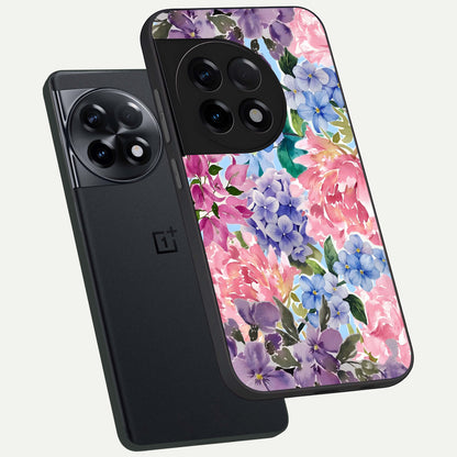  Pastel Floral Mix phone case For OnePlus 11R showing premium glass back cover with detailed artwork