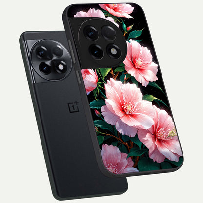  Peach Flower phone case For OnePlus 11R showing premium glass back cover with detailed artwork
