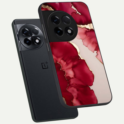  Pink And White Marble phone case For OnePlus 11R showing premium glass back cover with detailed artwork