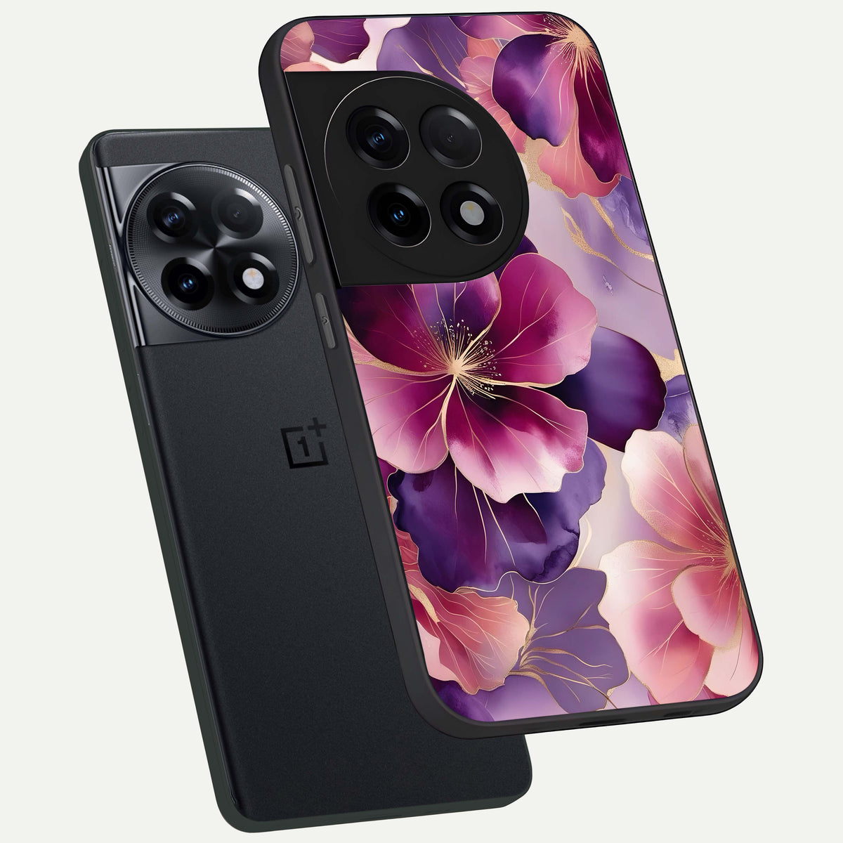  Pink Bouquet Florals phone case For OnePlus 11R showing premium glass back cover with detailed artwork